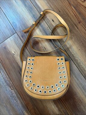 Frye Mustard Leather Crossbody Saddle Bag with Silver Grommets